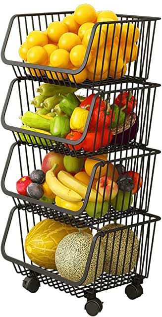 Metal Storage Bins, Stackable Baskets, Vegetable Rack, Movable Storage, Kitchen Shelving, Rolling Utility Cart, Hacks Kitchen, Shelves Ideas, Shelves Kitchen