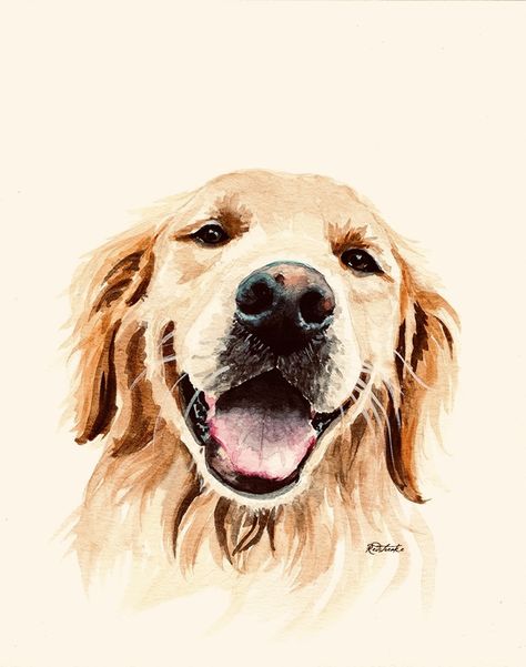 Golden Retriever Watercolor, Painting Clipart, Golden Retriever Painting, Dogs Watercolor, I Feel Happy, Watercolor Dogs, Royal Pet Portrait, Dog Watercolor Painting, Pet Portraiture