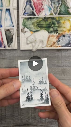 Mini Watercolor Landscape, Mini Watercolor, Christmas Piano, Watercolor Pictures, Watercolor Christmas Cards, Watercolor Trees, Painted Ornaments, Snow Globe, Christmas Watercolor