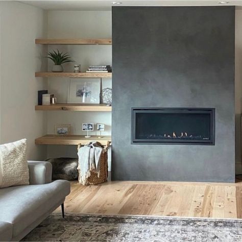 Lime Slurry, Plaster Fireplace, Grey Fireplace, Fireplace Feature Wall, Lime Plaster, Basement Fireplace, Fireplace Tv Wall, Living Tv, Freestanding Fireplace