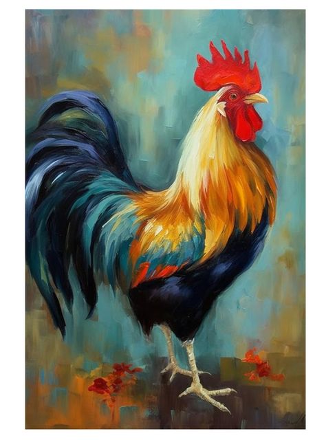 Chicken Painting Acrylic, Cockerel Rooster, Color Theory Art, Rooster Painting, Farm Paintings, Chicken Painting, Rooster Art, Mosaic Art Projects, Painting Canvases