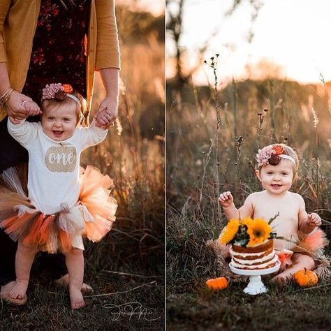 Pumpkin First Birthday Photo Shoot, Fall Smash Cake Girl, Fall Cake Smash Girl, Fall One Year Photoshoot, Halloween First Birthday Photoshoot, November First Birthday Girl, Fall 1st Birthday Girl Themes, Fall First Birthday Photoshoot, Fall First Birthday Girl