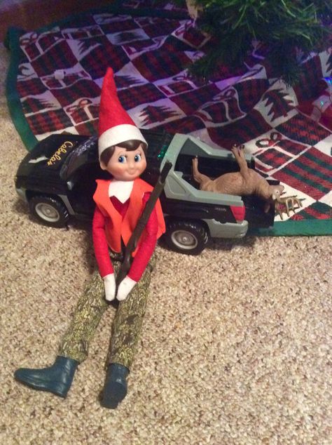 Hunting Elf On The Shelf, Hunting Elf On The Shelf Ideas, Elf On The Shelf Hunting Ideas, Country Elf On The Shelf Ideas, Wlf On The Shelf, Elf Things, Shelf Clothes, Elf Ideas Easy, Bad Elf