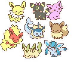 Sprite Stitch Board! • View topic - Pokemon Eevee Evolutions Request Eevee Evolutions Perler Beads, Evee Evolution Pixel Art, Eeveelution Pixel Art, Eevee Pixel Art, Pokemon Cross Stitch, Pokemon Eevee Evolutions, Pokemon Bead, Pixel Art Pokemon, Pokemon Perler Beads