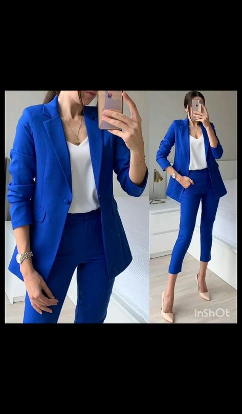 Royal Blue Blazer, Black Plain Dress, Office Wear Women, Pants Outfit Casual, Woman Suit Fashion, Blazer Outfits, Long Style, Work Outfits Women, Formal Outfit