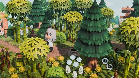 Acnh Bamboo Forest Idea, Acnh Bamboo, Animal Crossing Bamboo Garden, Acnh Natural Japanese Island, Bamboo Forest Acnh, Acnh Gyroid Forest, Acnh Jungle Core, Animal Crossing Bamboo Forest, Japanese Animals