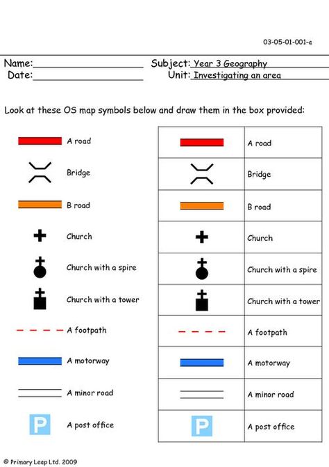 Geography: Map Symbols Part 1 | Worksheet | PrimaryLeap.co.uk Social Studies Maps, Safety Signs And Symbols, Geography Worksheets, Map Symbols, 1 Worksheet, Map Activities, Geography Map, Map Skills, Primary Resources