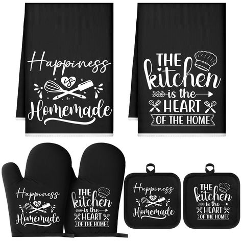 PRICES MAY VARY. Rustic Kitchen Accessories: there are a total of 2 kitchen towels, 2 pieces of kitchen oven mitts, and 2 pieces of pot holders for kitchen in the package; Adequate quantity and thoughtful matching can meet your daily use and replacement needs, and you can also share them with your family or friends Quality Kitchen Towels: our set includes 2 microfiber kitchen dish towels, sized approximately 15.75 x 23.62 inches; The elegant black and white microfiber material provides absorbenc Black And White Farmhouse Kitchen, Farmhouse Kitchen Towels, Black And White Farmhouse, Kitchen Glassware, Black And White Quilts, Theme Words, Kitchen Oven, Kitchen Dish Towel, Kitchen Pot