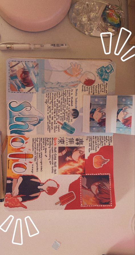 Character Journal Ideas, My Hero Academia Journal, Character Journaling, Character Scrapbook, Anime Diys, Homemade Journal, Diy Photo Book, Bullet Journal Cover Ideas, Anime Journal