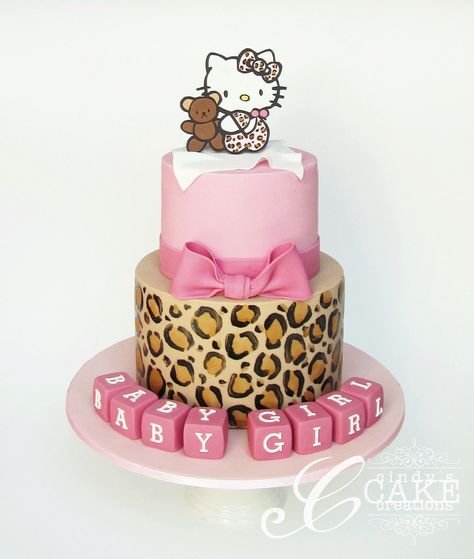 https://flic.kr/p/pAchNF | Hello kitty baby cake | This cake was made for my dear friend Jess for her baby shower. She loves all things Hello Kitty and leopard print!   The cake was also leopard print on the inside. Cheetah Cakes, Hello Kitty Baby Shower, Hello Kitty Birthday Theme, Zoo Cake, Hello Kitty Birthday Party, Hello Kitty Baby, Baby Shower Crafts, Kitty Baby, Baby Gender Reveal Party