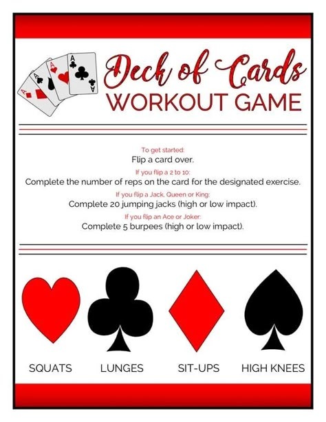 Card Game Workout, Fun Exercise Games, Deck Of Cards Workout, Fun Fitness Games, Group Workouts, Bootcamp Ideas, Fitness Games, Card Workout, Pe Ideas