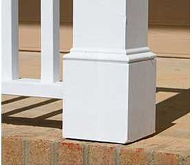 Hello, The trim at the bottom of my front porch post has rotted and needs to be replaced. It looks as in the attached picture. The four 10 inch tall Porch Post Ideas, Porch Post Wraps, Railing Flower Boxes, Screen Porch Systems, Front Porch Posts, Column Wrap, White Porch, How To Install Pavers, Concrete Footings