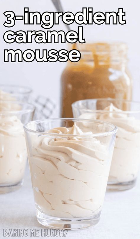 Easy Caramel Mousse Recipe with 3 Ingredients Salted Caramel Mouse, Salted Caramel Mousse Recipes, Caramel Mousse Cake Filling, Apple Mousse Recipe, Cream Cheese And Pudding Desserts, 3 Ingredient Mousse, Easy Mousse Recipes 3 Ingredients, Caramel Mousse Recipe, Coconut Mousse Recipe