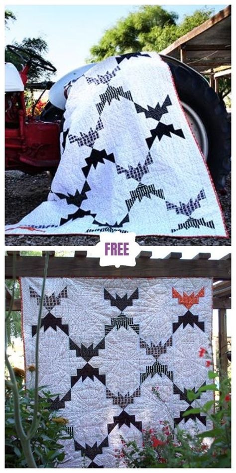 Bat Quilts, Halloween Quilts Ideas Free Pattern, Bat Quilt Block, Halloween Quilt Blocks, Bat Quilt, Quilt Halloween, Halloween Sewing Projects, Halloween Quilt Patterns, Fall Quilt Patterns