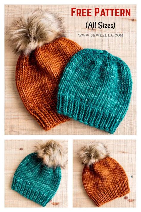 Super Bulky Hats Free Knitting Pattern Baby Hat Free Knitting Pattern, Knit Toddler Hat, Crochet Baby Booties Free Pattern, Hat Free Knitting Pattern, Baby Hat Knitting Patterns Free, Boys Knitting Patterns Free, Baby Booties Free Pattern, Kids Knitting, Knit Slippers