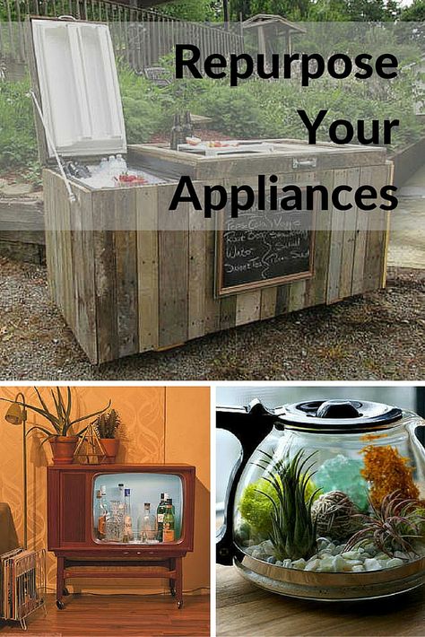 If your old appliances stop working you can upcycle and repurpose them instead of throwing them in the landfill. Unusual ideas here. Repurpose Washing Machine, Repurposed Fridge, Can Upcycle, Repurposed Junk, Old Refrigerator, Upcycle Repurpose, Funky Decor, Repurposed Items, Recycled Projects