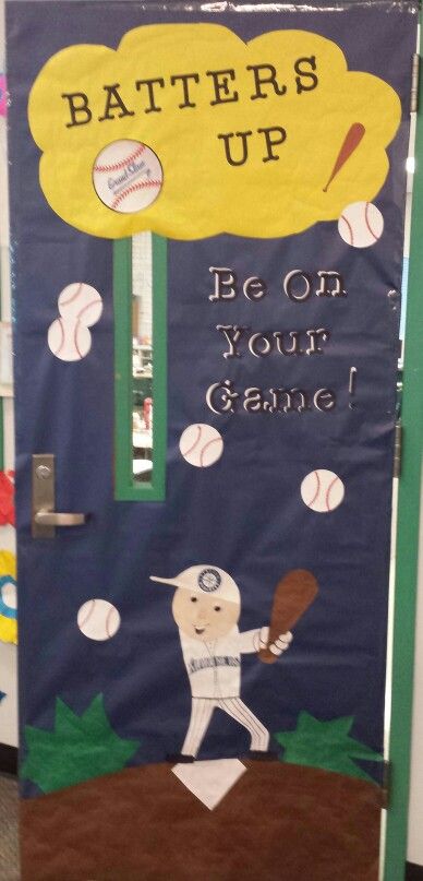 Spring classroom door..Baseball Baseball Door Decorations Classroom, Door Decorations Classroom Spring, Baseball Classroom, Spring Classroom Door, Classroom Door Decorating, Sports Classroom, Preschool Library, Sports Theme Classroom, Spring Door Decoration