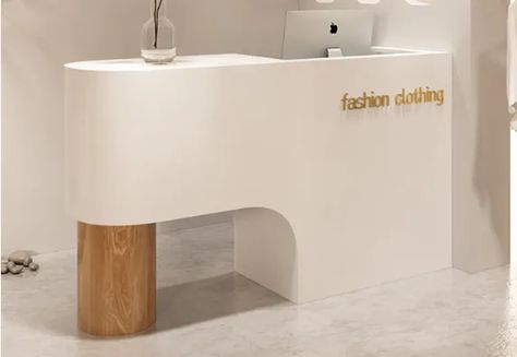 Modern white reception and checkout counter for shops White Reception, Stone Furniture, Checkout Counter, Modern Reception Desk, Counter Clean, Reception Desks, Reception Counter, Shop Counter, Artificial Stone