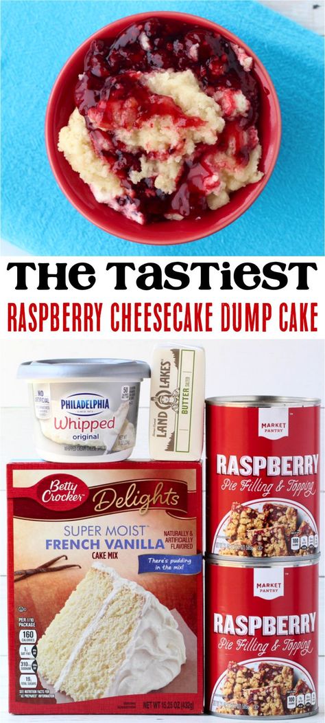 Raspberry Dump Cake Recipes, Raspberry Dump Cake, Raspberry Cheesecake Recipes, 4th Of July Cheesecake, Cheesecake Dump Cake, Crock Pot Desserts, Raspberry Recipes, Raspberry Cheesecake, Dump Cake Recipes