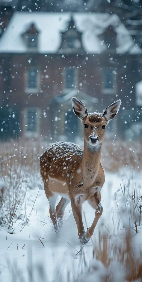 Winter Animal Photography, Christmas Animal Wallpaper, Winter Deer Wallpaper, Beautiful Nature Pictures Photography, Deer Aesthetic Soft, Winter Images Nature, Cozy Winter Wallpaper, Snowy Animals, Winter Nature Photography