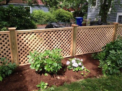 Short Lattice Fence, Craftsman Fence, Pond Fence, Arizona Homestead, Lattice Privacy Fence, Tea Area, Yard Fencing, Rv Porch, Dog Backyard