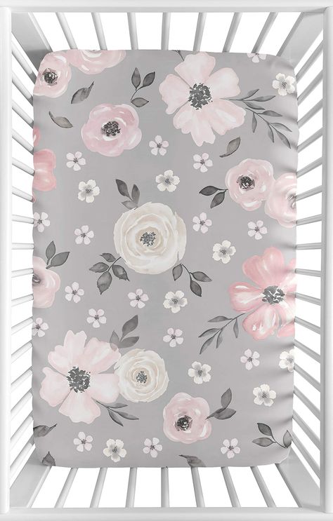 PRICES MAY VARY. Designed to fit most mini cribs, play yards, and portable cribs WILL NOT FIT STANDARD SIZE CRIBS Fully elastic bottom for secure fit - Dimensions: 24 in. x 38 in. x 5 in. pocket Brushed Microfiber - Grey and Pink Watercolor Floral Print Easy machine washable and dryable Sweet Jojo Designs mini crib sheets are designed for smaller size cribs, play yards, and portable cribs. These crib sheets are smaller in size then a standard crib sheet and will not fit on a standard size crib m Pink Baby Nursery, Pink Baby Room, Pink And Gray Nursery, Blush Nursery, Grey Watercolor, Portable Crib, Mini Crib Sheets