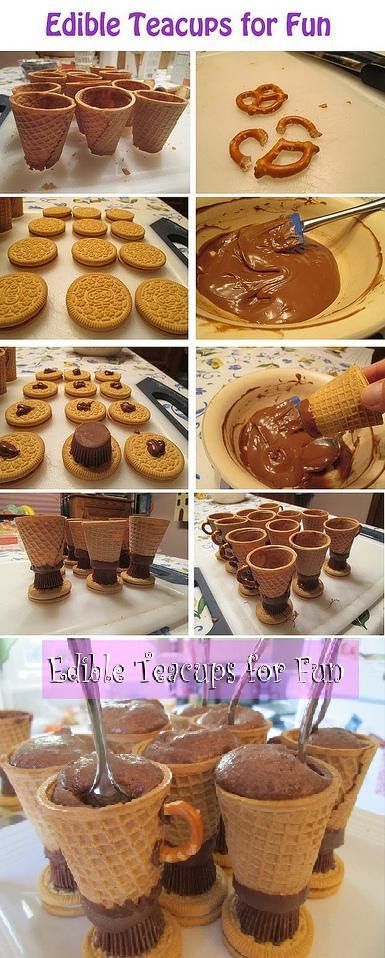 Edible Tea Cups Pictures, Photos, and Images for Facebook, Tumblr, Pinterest, and Twitter White Oreos, Edible Tea Cups, Pretzels Chocolate, Serrated Knife, Tea Party Food, Chocolate Cups, Dessert Lover, Think Food, Vanilla Pudding