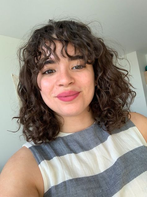 short layered haircuts short layered hair Lob With Bangs Curly Hair, Short Curly Hair With Wispy Bangs, Short Curly Hair Wispy Bangs, Round Face Curly Bangs, Wispy Bangs Short Hair Curly, Curly Bangs For Round Face, Curly Hair Cuts Bangs, Curly Hair Bangs Round Face, Short Curly Hair With Fringe