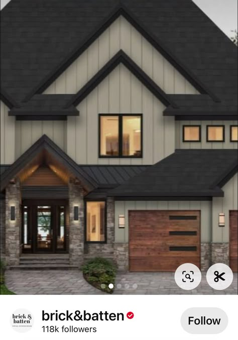 House Colors Exterior With Black Roof, Dark Beige House Exterior, Grey Black And Brown House Exterior, White And Dark Brown Home Exterior, Beige With Black Trim Exterior, Brown Black Exterior Paint, Cream Brown Black House Exterior, New Home Exterior Ideas, Exterior House Colors With Stone Brown