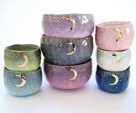 Moon Tea, Bowl Mug, Gold Moon, In Addition, Tea Bowls, Ceramic Cups, Cupcake, Tea Cups, Candle Holders