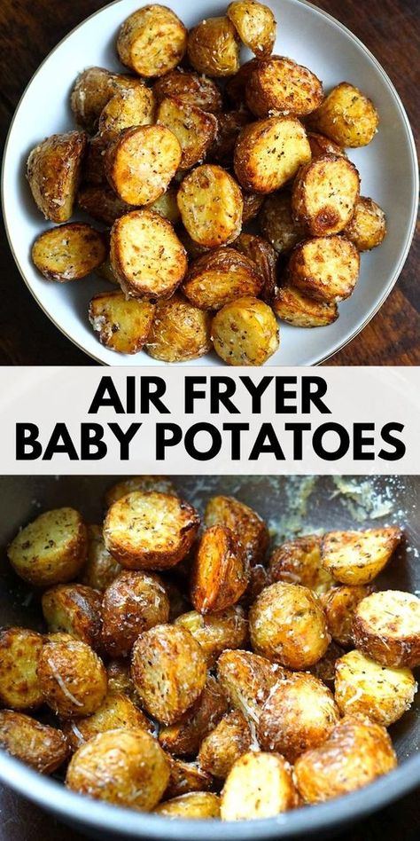 These air fryer baby potatoes with parmesan are the perfect side dish that's really quick and easy to make! Parmesan Baby Potatoes, Air Fryer Red Potatoes, Tiny Potatoes, Air Fryer Baby Potatoes, Baby Potato Recipes, Tiny Potato, Roasted Baby Potatoes, Air Fryer Oven Recipes, Air Fry Recipes