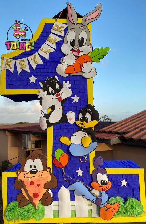 Looney Tunes Birthday Party Ideas, Baby Looney Tunes Birthday Party, Space Jam Theme, Looney Tunes Party, Baby Birthday Party Theme, Baby Shower Party Themes, Bunny Birthday Party, Piñata Ideas, Baby Boy 1st Birthday Party