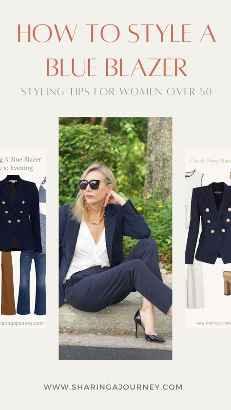 What To Wear With Navy Blazer Women, Navy Linen Blazer Outfit Women, What To Wear With A Navy Blazer, How To Style A Navy Blazer, Blue Blazer Outfits For Women Work, Style A Blue Blazer, Navy Blazer Outfit Women Work, Denim Pants Outfit Women, Navy Blue Blazer Outfit Women