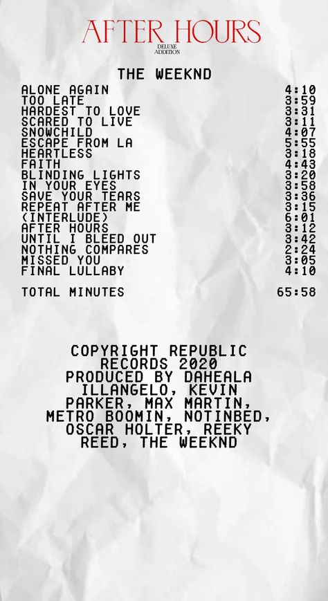 album receipt (After Hours) Love Receipt, The Weekend Receipt, After Hours Receipt, Albums Receipts, Album Receipts The Weeknd, The Weeknd Receipt, Song Receipts, Album Receipts Aesthetic, The Weeknd Album Receipt