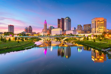 Columbus, Ohio, USA Skyline by SeanPavonePhoto. Columbus, Ohio, USA skyline on the river at dusk. #AD #USA, #Skyline, #Columbus, #Ohio Columbus Ohio Aesthetic, Columbus Skyline, Usa Skyline, Ohio History, Ohio Usa, World Cities, Columbus Ohio, Once In A Lifetime, Design Diy