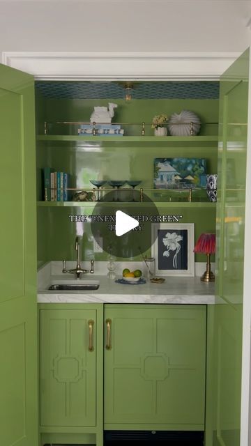 Whitney McNell on Instagram: "I don’t make the rules 🤷‍♀️💚✨🍸

#colortheory #designCT #Greenbar #greentheory #ctdesigner #bardesign #wetbar" Bar Nook, Church House, Hidden Bar, Green Bar, Dream Kitchens, Wet Bars, Cozy Kitchen, Guest Bath, Wet Bar