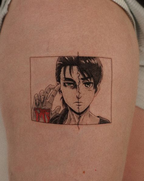 Both still have many similarities. Thank you for this cool idea and your trust! #eren #erenjaeger #erenyeager #aot #aottattoo #attackontitan #attackontitantattoo Attack On Titan Tattoo Eren, Eren Jaeger Tattoo, Attack On Titan Tattoo Ideas, Titan Tattoo, Tatts Ideas, Attack On Titan Tattoo, Aot Eren, Eren Jaeger, Anime Tattoos