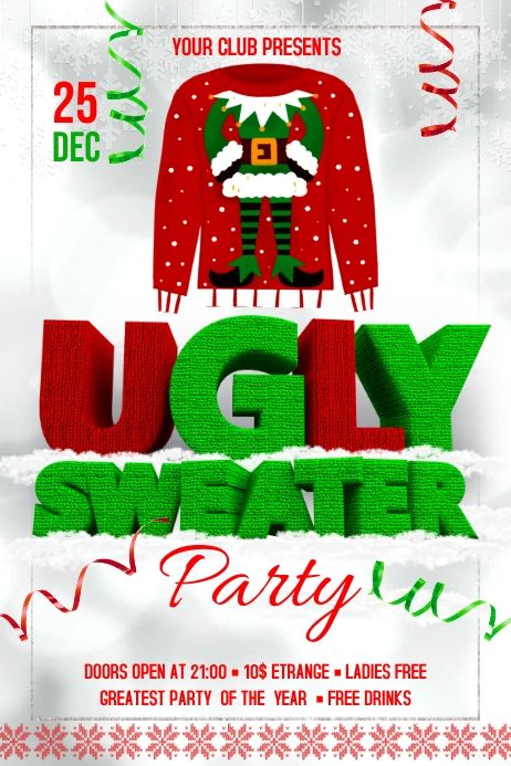 Customize this design with your video, photos and text. Easy to use online tools with thousands of stock photos, clipart and effects. Free downloads, great for printing and sharing online. Banner 4' × 6'. Tags: ugly sweater, ugly sweater party, ugly sweater advertisement, ugly sweater banner, ugly sweater flyer, 4x6 banner, 4x6 template, banner design, banner template, banner template free, Christmas, Holidays , Holidays Poster Ugly Sweater Party Invite Template, Holiday Party Flyer, Ugly Sweater Invitations, Halloween To Christmas, Ugly Christmas Sweater Party Invitations, Ugly Sweater Party Invitations, Surprise Party Invitations, Ugly Sweater Contest, Christmas Party Invitation Template