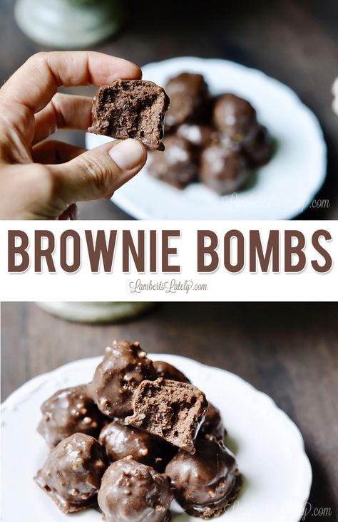 Brownie Bombs are just like the cake pops you all know and love - just in a rich, chocolate form! These cake balls made with simple brownie mix are so easy to make - just 4 ingredients in the recipe. Brownie Icing, Brownie Cake Pops, Brownie Balls, Brownie Pops, Homemade Snickers, Easy No Bake Desserts, Cheesecake Desserts, Strawberry Desserts, Brownie Cake