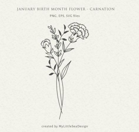 Carnation And Snow Drop Flower Tattoo, Birth Flower Svg, January Flower, Realistic Flower Tattoo, January Birth Flower, Flower Bouquet Tattoo, Tattoo For Boyfriend, January Birth Flowers, Christian Sleeve Tattoo