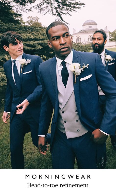 Navy Wedding Suit Groom, Best Groom Suits, Beige Suits Wedding, Wedding Morning Suits, Navy Groomsmen Suits, Wedding Suits Men Blue, Blue Groomsmen Suits, Groom Blue Suit, Blue Groomsmen