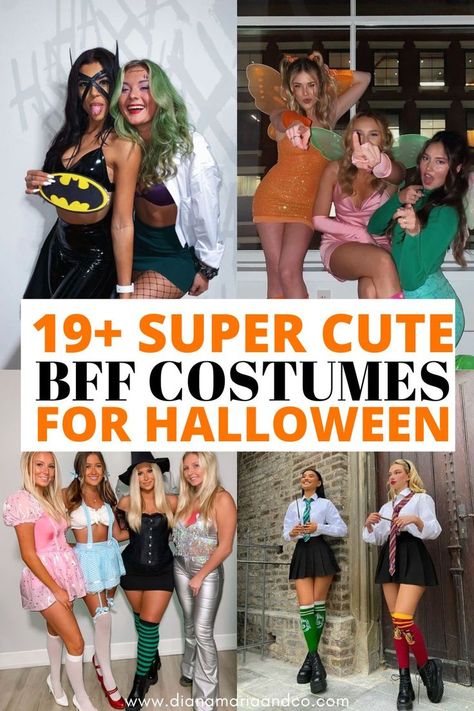 There are so many cute BFF costumes for Halloween on this list. If you're on a budget and want a cute, easy costume- we've got you covered! Cute Bff Costumes, Best Friend Costumes For Halloween, Cute Best Friend Costumes, Original Costume Ideas, Bff Costumes, Friend Halloween Costumes, Best Friend Costumes, Faerie Costume, Best Friend Halloween