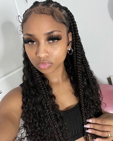 Edges Inspo With Braids, Trible Braids With Curly Hair, Half Braids Half Crochet Hairstyles, Half Cornrows Half Curly Weave, Braided Hairstyles For Natural Hair, Quick Black Hairstyles, Edges Ideas, Growing Long Hair, Front Braid