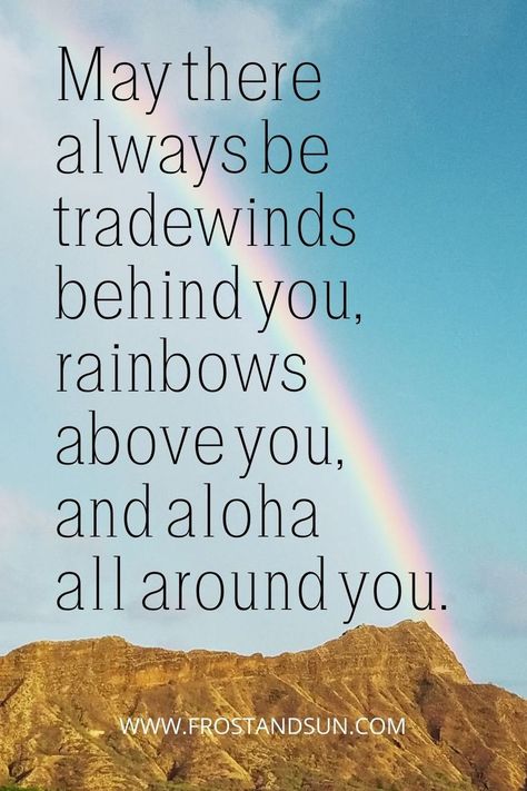 Photo of a rainbow reaching down toward a mountain in Hawaii. Pray For Maui, Hawaiian Quotes Sayings, Quotes About Hawaii, Hawaiian Quotes Inspirational, Aloha Sayings, Hawaii Quotes Hawaiian Sayings, Hawaii Captions Instagram, Party Instagram Captions, Trip Instagram Captions