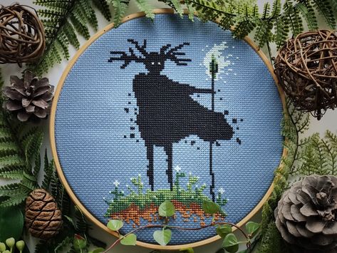 Folklore Witch, Folklore Moodboard, Dark Witchcraft, Pagan Cross Stitch, Gothic Cross Stitch, Mystical Creature, Witch Cross Stitch, Slavic Folklore, Gothic Crosses