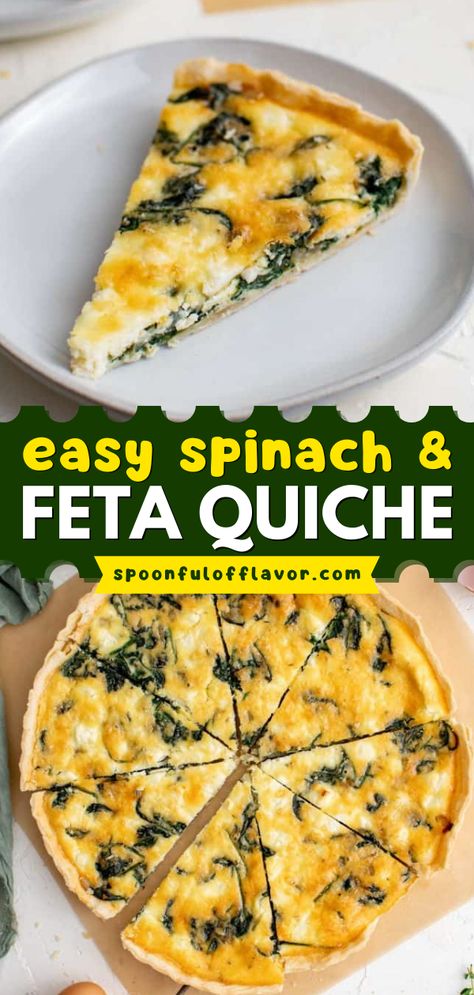 A few ingredients are all you need for this Easter brunch recipe! With its delicious taste, this Spinach and Feta Quiche is impressive. You'll even want this easy breakfast idea as a dinner option! Easter Brunch Quiche, Spinach And Feta Quiche, Easy Brunch Menu, Spinach Feta Quiche, Brunch Menu Ideas, Brunch Quiche, Feta Quiche, Easy Easter Brunch, Easter Brunch Menu