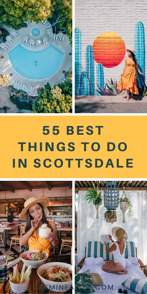 MUST READ for anyone heading to Scottsdale! Here are the 50+ best things to do in Scottsdale, Arizona! If you're heading to Phoenix, Scottsdale, Mesa, or any of the surrounding towns, you'll love this list! From best restaurants and nature spots in Scottsdale to museums and activities, you'll find the best of the best here! If you're planning a Scottsdale itinerary, a Phoenix trip, or any kind of Arizona travel, etc. this list is for you! Arizona Activities, Things To Do In Scottsdale, Arizona Travel Guide, Scottsdale Bachelorette, Vacation 2024, Arizona Adventure, Arizona Vacation, Visit Arizona, Old Town Scottsdale