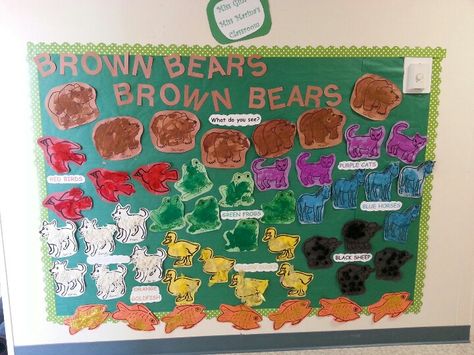 Brown Bear Brown Bear Bulletin Board, Brown Bear Brown Bear Classroom Decor, Brown Bear Bulletin Board Ideas, Brown Bear Classroom Door, Brown Bear Bulletin Board, Red Bird Craft, Brown Bear Eric Carle Activities, Bear Bulletin Board, Bear Bulletin Board Ideas