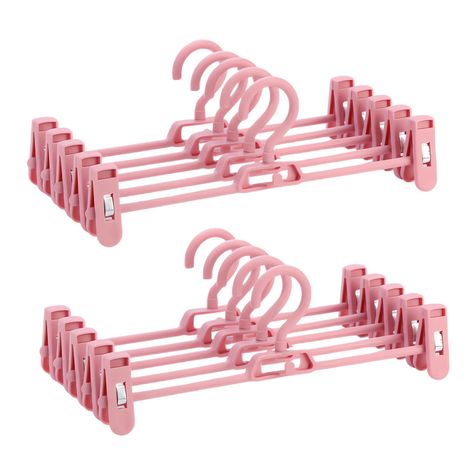 PRICES MAY VARY. 💗【Plastic Pant Hangers with Clips】- Pants hangers are made of high-quality PP plastic material, environmentally friendly and tasteless, strong and durable, not easy to deform, 360°rotating hanging head, clip can be adjusted left and right, non-slip clip, convenient for various hanging methods. 💗【Space Saving】- Each Pants hangers can be connected. The unique design will save at least 80% of the space and keep your wardrobe tidy and orderly. It will definitely bring you more sur Cute Hangers Clothes, Purple Velvet Hangers, Cute Purple Hangers, Pink Plastic Hangers, Savings For Kids, Plastic Clothes Hangers Butterfly, Adjustable Skirt, Pants Hangers, Skirt Hangers