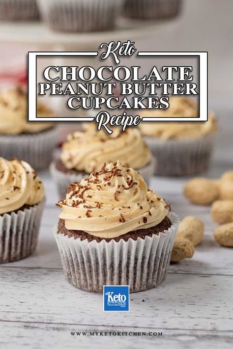 You'll love this gluten free Keto Chocolate Peanut Butter Cupcakes recipe. They're as delicious as normal cakes and baked goods and much more healthier with no sugar in any of our snacks lunch or dinner meals. Enjoy these sugar free, low carb cakes as a quick snack or decadent dessert. Peanut Butter Frosting Easy, Butter Cupcake Recipe, Chocolate Cupcakes With Peanut Butter, Cupcakes With Peanut Butter Frosting, Peanut Butter Frosting Recipe, Chocolate Peanut Butter Cupcakes, Keto Cupcakes, Peanut Butter Cupcakes, Butter Cupcakes